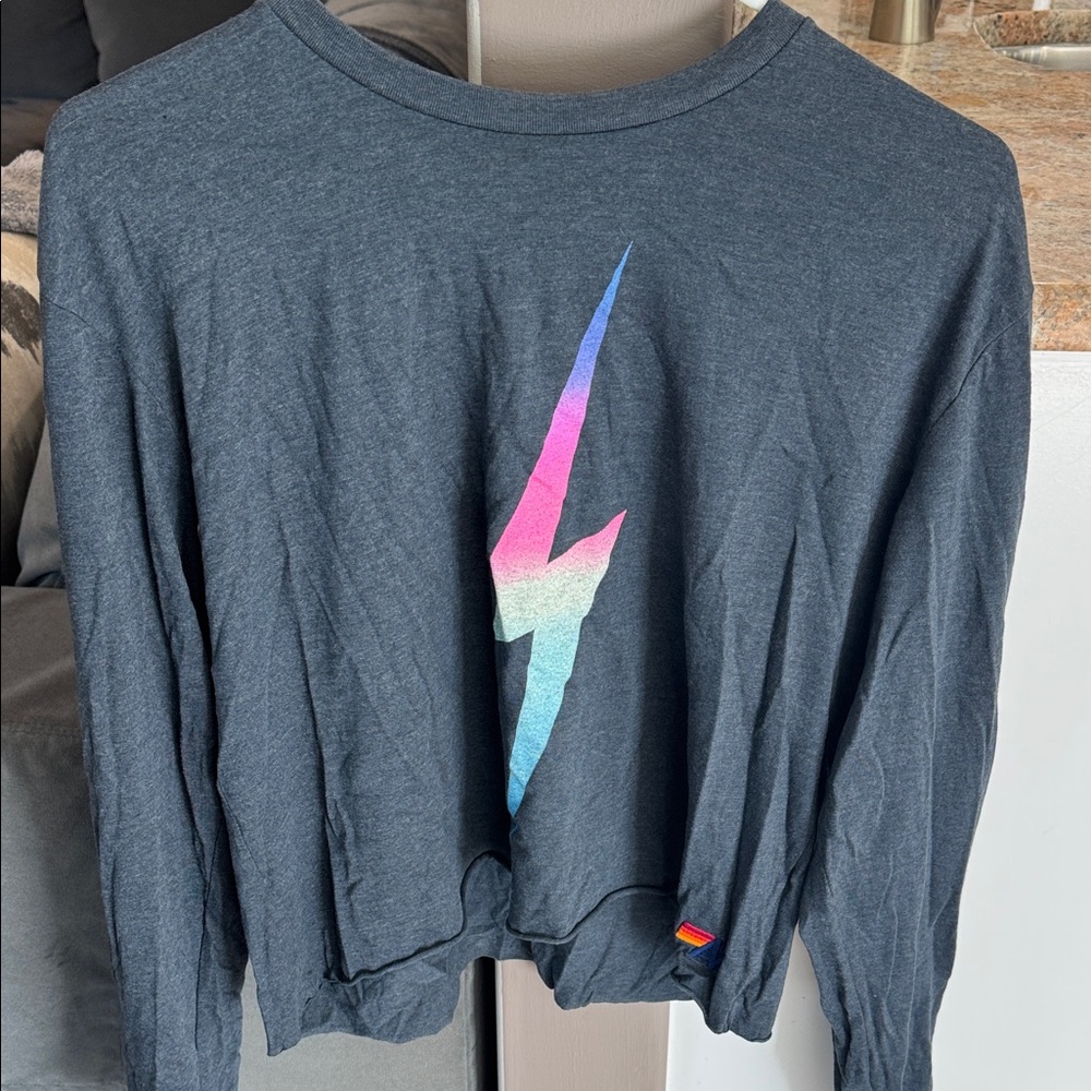Aviator Nation Charcoal Long Sleeve with Vibrant Lightning Bolt Graphic